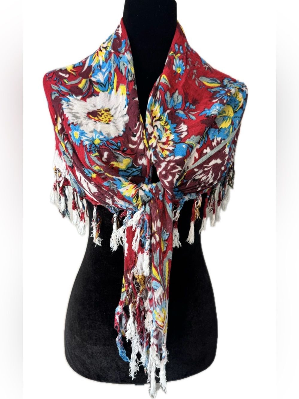 Jeans by Buffalo Floral Fringed Scarf Shawl Colorful Boho Wrap